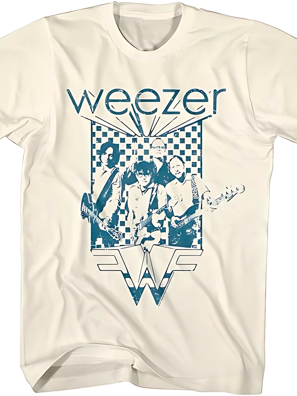 Weezer Band Tee 90s Alt Rock Checkerboard Cream T-Shirt